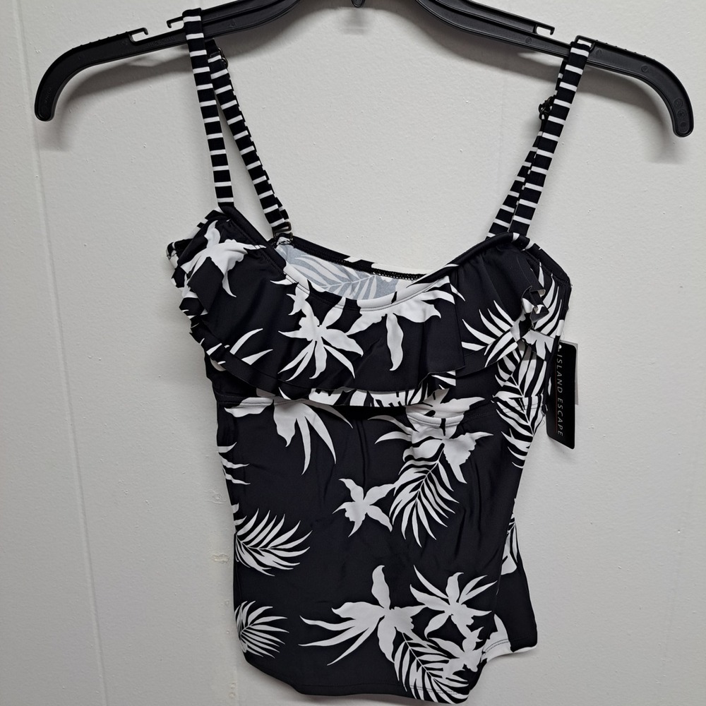 Island Escape Women's Hawaii‎ Gardens Black & White Tankini Top Size 6 NWT